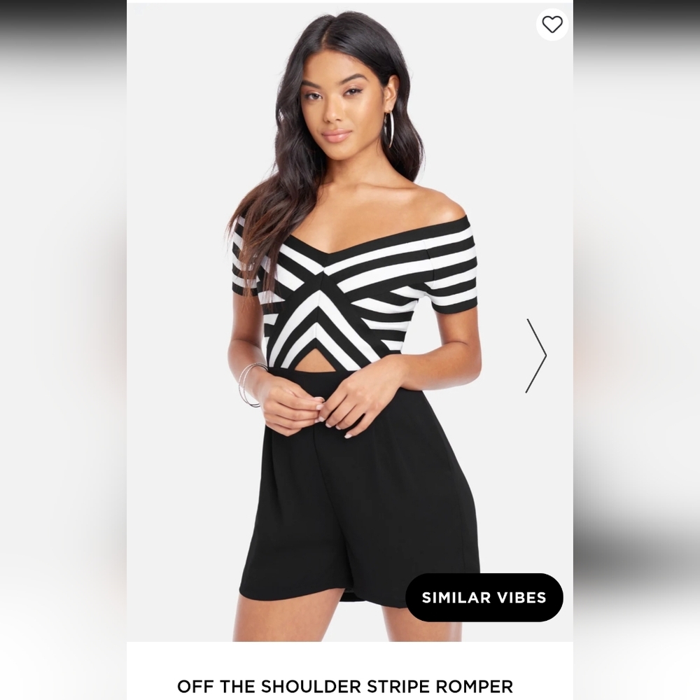 bebe Black and White Off the Shoulder Romper